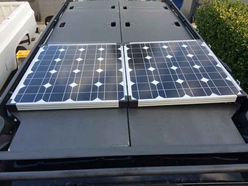Solar panels, fixed to the roof, adjustable on the roof, or portable